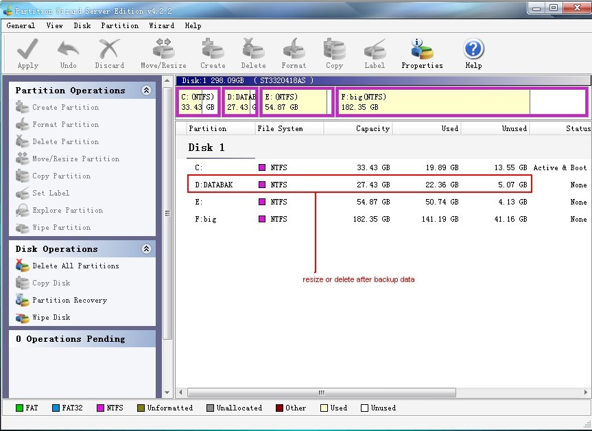 Resize partition in server