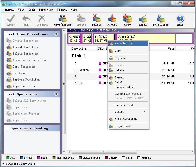 Resize partition windows server 2003