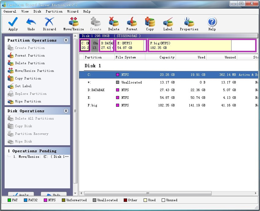 Server partition resize