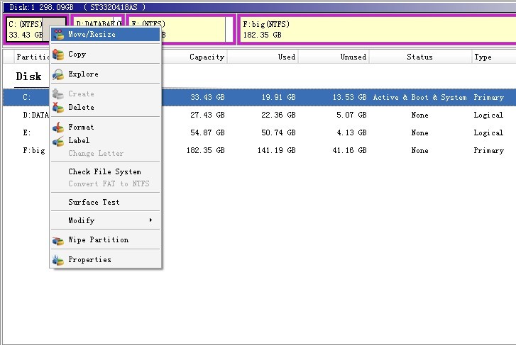 Server resize system partition