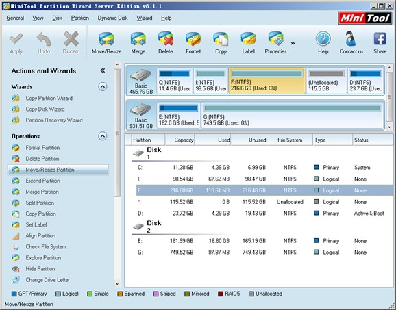 Windows server 2003 partition resize quickly