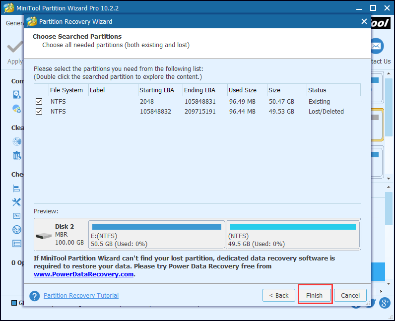  choose all partitions and click Finish to continue