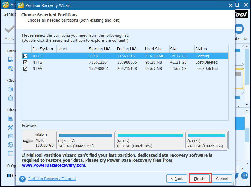 tick needed partitions and click “Finish” to continue