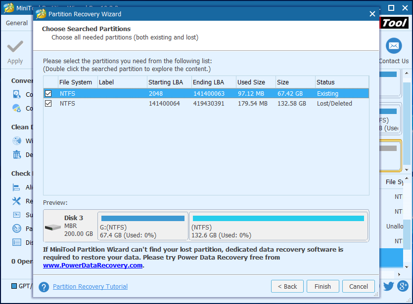 tick all partitions and click Finish to continue