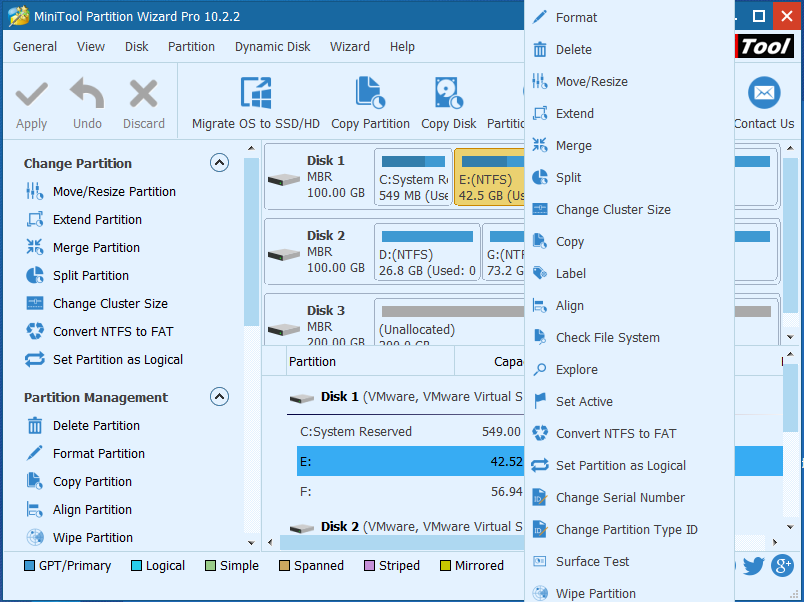 select the C drive and choose Merge