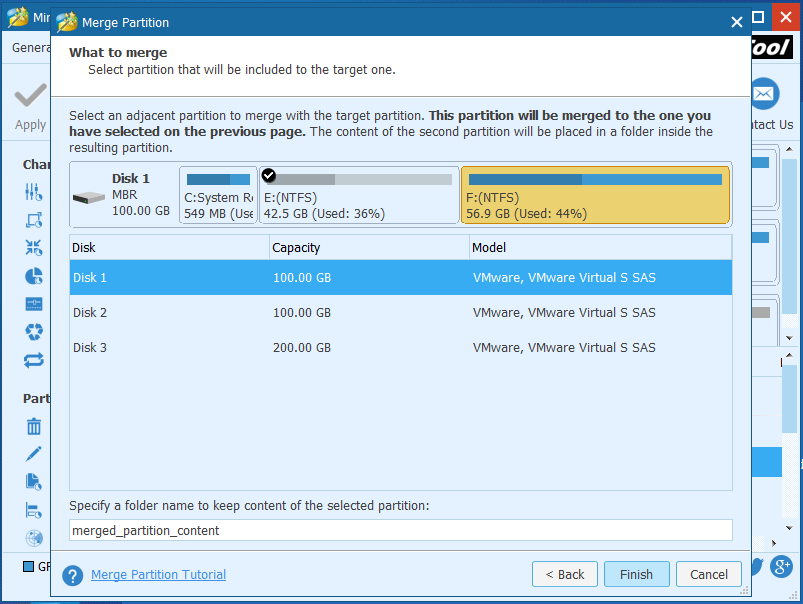 choose an adjacent partition and click Finish to continue