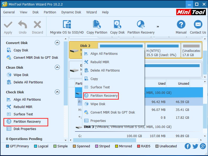 choose the disk which has lost partition and choose Partition Recovery