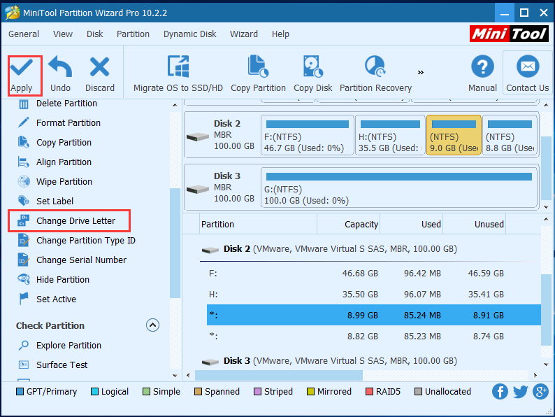 assign a letter to recovered partitions and click Apply
