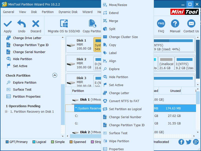 set system reserved partition as active and click Apply