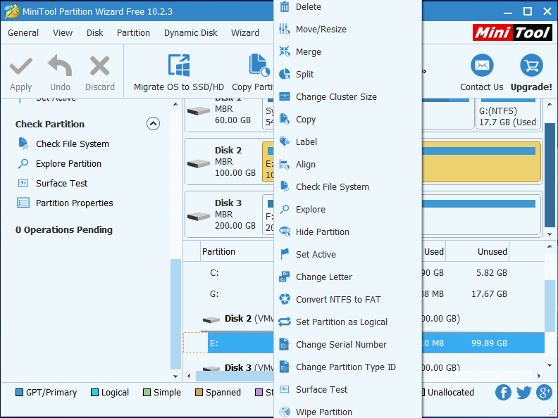 choose the partition and choose Surface Test to continue