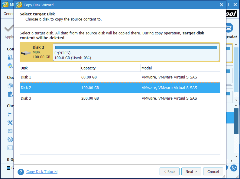 choose a target disk and click Next to continue
