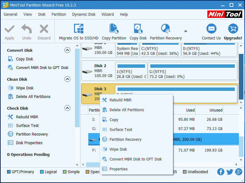 select the disk and choose convert MBR to GPT