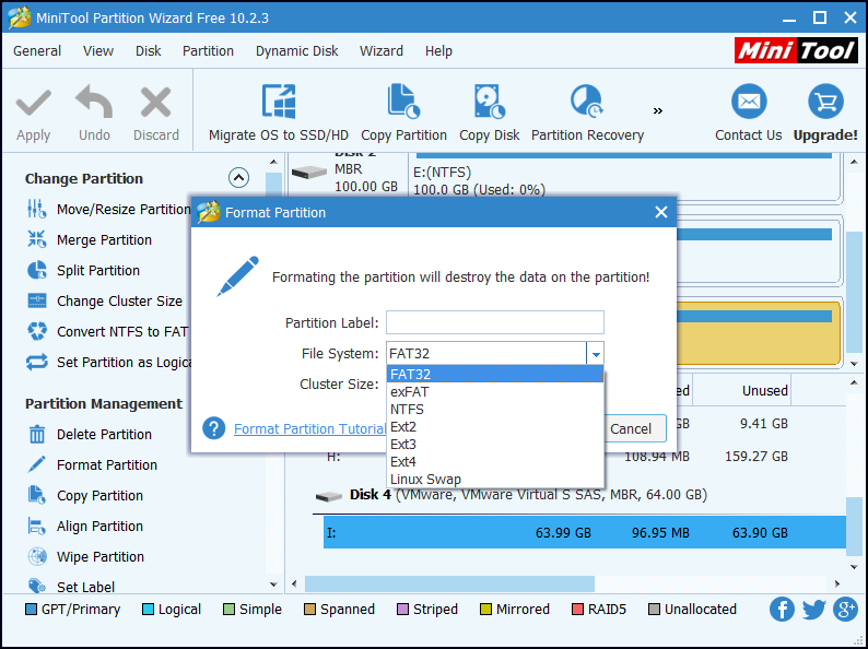 choose the FAT32 as the file system and click OK to continue