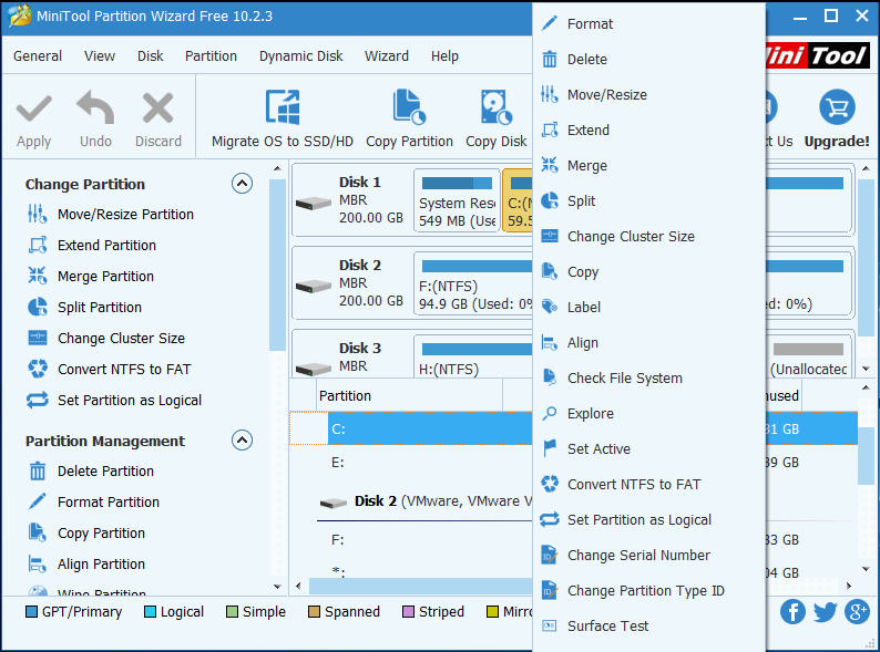 select the C drive and choose Extend to continue