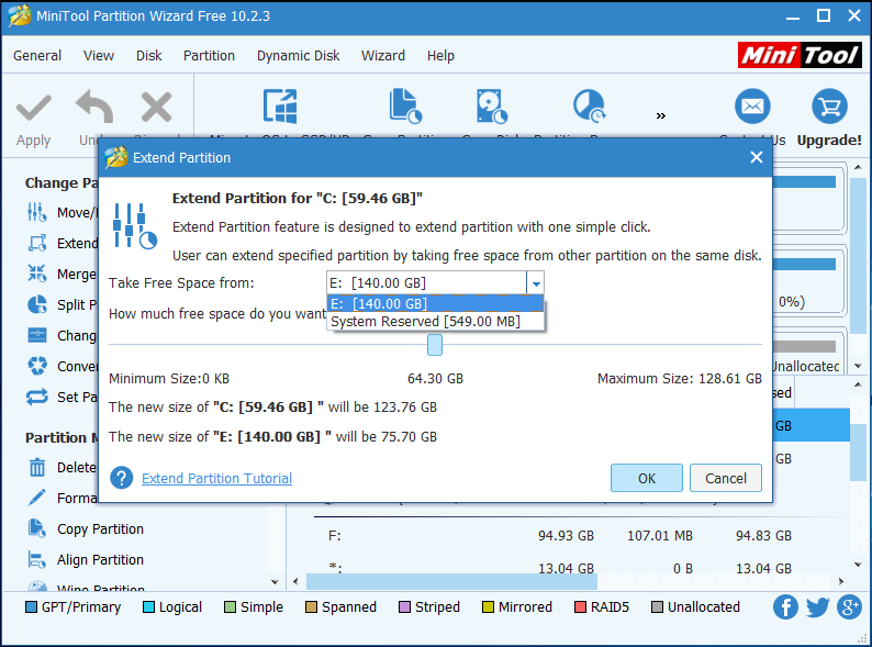 choose partition which you want to take free space